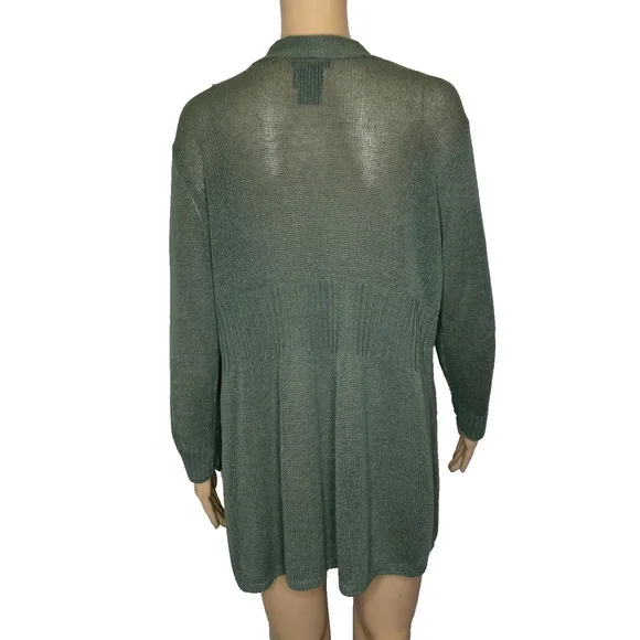 Women's Large Nic & Zoe Olive Green Linen Blend Open Knit Cardigan - Picture 6 of 8